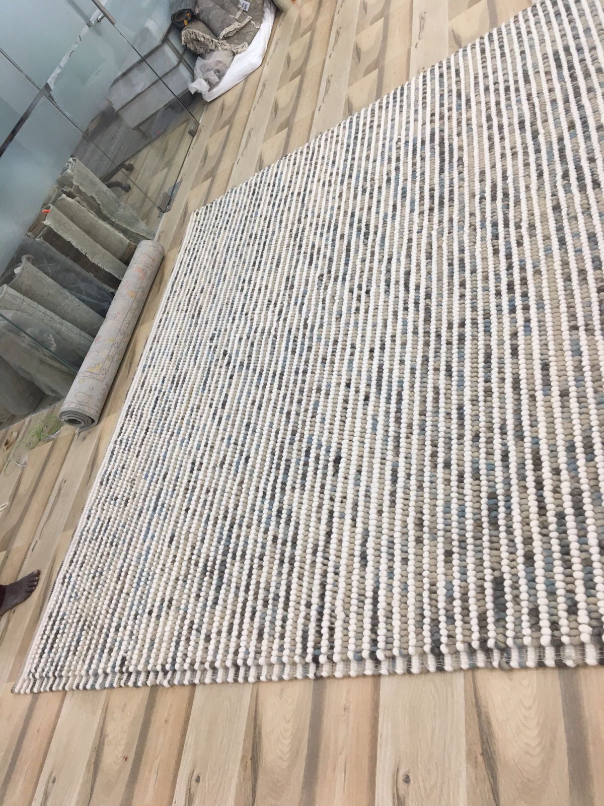 Handwoven Multicolor Wool Rug – Artisan Pebble Weave Area Rug – Natural Wool, Textured Finish, Handmade – Modern Boho Home Decor