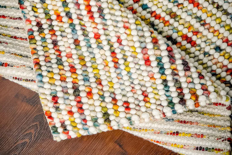 Handcrafted Multicolor Felted Wool Pebble Rug – Luxurious Artisan-Made Carpet with Soft Textured Surface in Vibrant Rainbow Tones for Modern or Bohemian Interiors