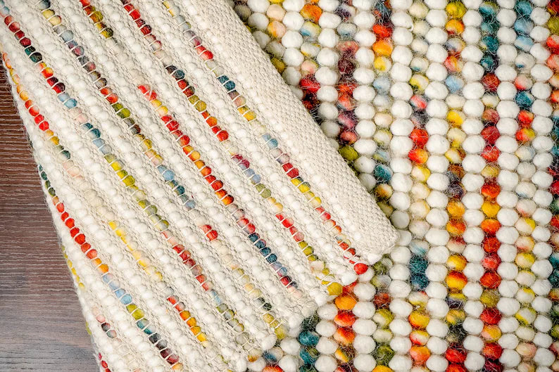 Handcrafted Multicolor Felted Wool Pebble Rug – Luxurious Artisan-Made Carpet with Soft Textured Surface in Vibrant Rainbow Tones for Modern or Bohemian Interiors