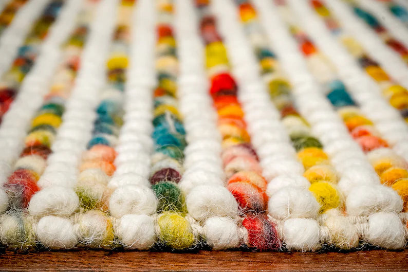 Handcrafted Multicolor Felted Wool Pebble Rug – Luxurious Artisan-Made Carpet with Soft Textured Surface in Vibrant Rainbow Tones for Modern or Bohemian Interiors