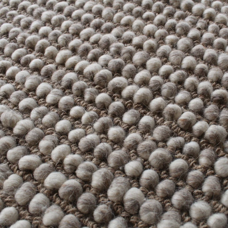 "Sahara Pebble Weave Wool Rug – Handwoven Minimalist Texture in Taupe & Ivory"