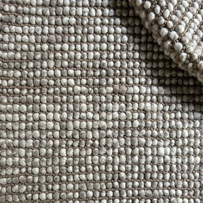 "Sahara Pebble Weave Wool Rug – Handwoven Minimalist Texture in Taupe & Ivory"
