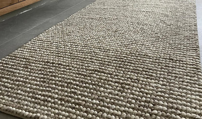 "Sahara Pebble Weave Wool Rug – Handwoven Minimalist Texture in Taupe & Ivory"