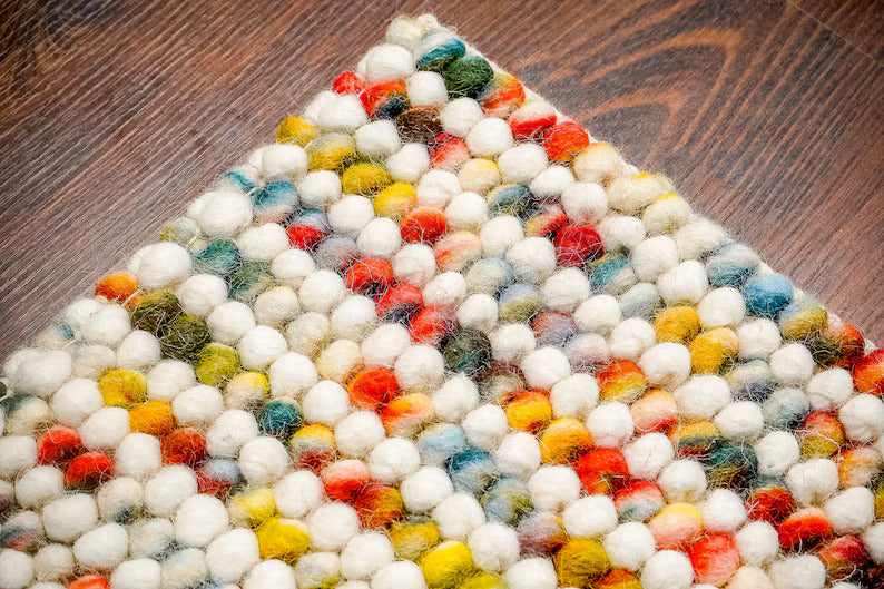 Handcrafted Multicolor Felted Wool Pebble Rug – Luxurious Artisan-Made Carpet with Soft Textured Surface in Vibrant Rainbow Tones for Modern or Bohemian Interiors