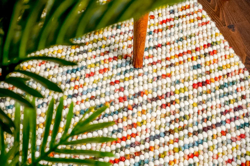 Handcrafted Multicolor Felted Wool Pebble Rug – Luxurious Artisan-Made Carpet with Soft Textured Surface in Vibrant Rainbow Tones for Modern or Bohemian Interiors