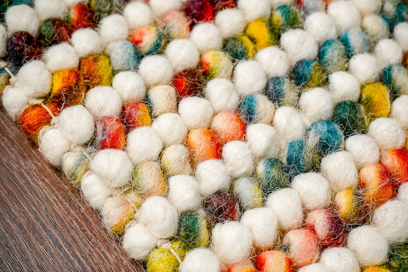 Handcrafted Multicolor Felted Wool Pebble Rug – Luxurious Artisan-Made Carpet with Soft Textured Surface in Vibrant Rainbow Tones for Modern or Bohemian Interiors