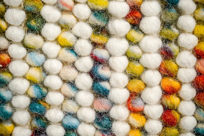 Handcrafted Multicolor Felted Wool Pebble Rug – Luxurious Artisan-Made Carpet with Soft Textured Surface in Vibrant Rainbow Tones for Modern or Bohemian Interiors